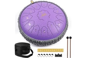 Tongue Drum,AKLOT Handpan 12 Pouces 13 Notes Tambour Zen Steel Tongue Drum Tambour à Langue C Key Pour le Camping, le Yoga, la Méditation