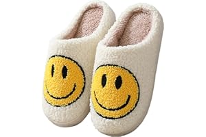 Meik Mangni Hausschuhe mit Fröhliches Gesicht Damen Herren Weicher Plüsch Retro Hausschuhe Frauen Bequeme Warme Pantoffeln Trendiger Slipper drinnen und draußen,35-46 EU