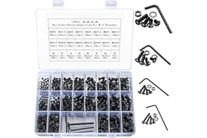 PEYGRE M3 M4 M5 M6 Bolts and Nuts Set, Hex Socket Button and Pan Head Screws Set with Washers, Black Machine Screws Assortment Kit
