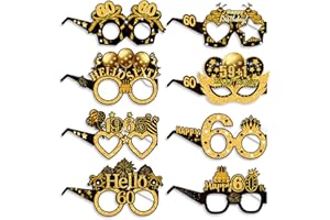 BOMICLSS 24Pcs Paper Eyeglasses Black Gold, 60th Birthday Party Glasses for Adults, 60th Birthday Paper Glasses Party for Women Men 60 Years Old Gifts Photo Booth Props