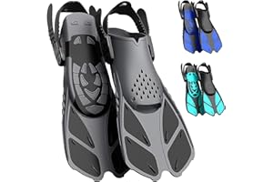 Lealinga Snorkel Fins, Swim Fins Flippers Adult Adjustable Snorkeling Diving for Adult Men Women Unisex, Travel Size Open Heel Swimming Flippers Training Fins with Mesh Bag