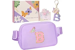 ONETOALL Initial Bumbags for Kids, Gifts for 7 8 9 10 Year Old Girls, Crossbody Bags Lightweight for Kids, Waist Bag & Fanny Pack with Key's Chain