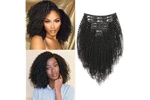 EINBEAUTY Kinky Curly Extensiones de Clip de Pelo Natural.8 piezas 120g.Extensiones de cabello humano invisibles Clip in.Negro natural Clip ins para mujeres negras.14 Inch.18 Clips.