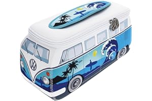 BRISA VW Collection - Bolsa de neopreno universal para maquillaje, viajes y farmacia Volkswagen T1 Camper Bus (Surf/Azul/Grande).