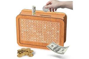 BUT OSWETF Skarbonka drewniana, skarbonka z licznikiem, banknoty, banki na monety z celami oszczędnościowymi i liczbami, wielokrotnego użytku, dla dzieci, cel oszczędnościowy (1000)