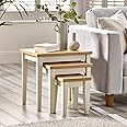 Furniturebox UK Set of 3 Wooden Nesting Tables - Eden Solid Wood Nested Tables - Pale Oak Veneer Tops Cream Legs - Modern Farmhouse Traditional Living Room Furniture - Solid Rubberwood