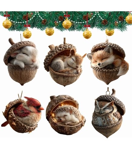 1Pc Weihnachtsbaumschmuck Waldtier Eichels Ornamente,2D