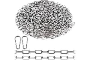 Kedja i rostfritt stål, 10 m metallkedja med 2 karbinhakar stålkedja, kedja i rostfritt stål, 1,5 mm kedja för upphängning för hundkedja, ankarkedja, tvättkedja, svängkedja