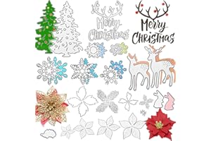 Patelai 20 Pieces Christmas Metal Cutting Dies Christmas Flower Cutting Dies, Snowflake, Deer, Xmas Tree, Merry Christmas Cut Stencils for Making Photo Decorative Paper Scrapbooking Embossing Card