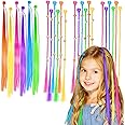 HQCM 36PCS Kids Hair Extension Clips, 4 Styles Beaded Coloured Hairs Extensions Girls Highlights Accessories Rainbow Braids Children in Colored Braiding Kit Colorful Pieces for Crazy Day Parties