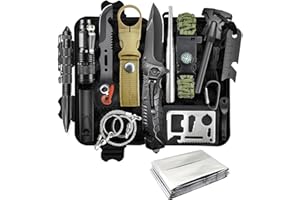 BACROOM Survival Kit 13 in 1, Professionelles Notfall Survival Kit mit Klappmesser, Taschenlampe, Survival Ausrüstung für Outdoor Camping, Abenteuer, Wandern, Jagen, Angeln, Männer, Väter