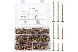 BJBJJIU 505 Pcs Screws for Wood Screws, Self Tapping Screws Assortment Kit, Cross Flat Head Countersunk Chipboard Machine Drywall Concrete Screws, Zinc-Plated Pozi Drive Head Wood Screw Set (505Pcs)