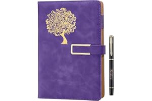 Farfume Tree of Life Journal for Women & Men Refillable Writing A5 Journals for Writing with 200 Pages, 100Gsm Paper Personal Diary Faux Leather Hardcover Notebook with Pen&Magnetic Buckle (Purple)