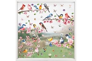 JOYEASE 9 Blatt Fensterbilder Frühling Vögel Blumen Schmetterling, Fensterbilder Selbstklebend Fenstersticker Fensterfolie Kinderzimmer für Fensterdeko Frühlingsdeko