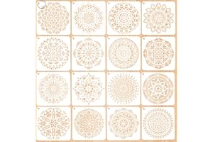 ‎RVLZKCPG 16 Stück Mandala Schablonen, Wiederverwendbare Malerei Vorlage Zubehör, Blumen Handwerk Scrapbooking Stencils Set, Airbrush Schablonen Wandgestaltung, für Malen auf Holz Stoffen Boden Möbeln