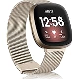AK Armband Kompatibel mit Fitbit Versa 3/Versa 4 Armband/Fitbit Sense/Sense 2 Armband, Edelstahl Metall Ersatzarmband mit Ver