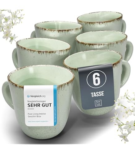 Loberon Tassen-Set 6-tlg. Biarré – Handgefertigtes Steinzeug, Rustikales Design, Spülmaschinenfest