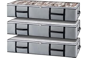 GoMaihe Sac de Rangement Vetement Lot de 3, Rangement sous Lit Grande Non-Tisse Sac Boite Tissu Poignee pour Couette Vetements Edredons Couvertures Oreillers Jouets (100x 46 x 19 cm), Gris