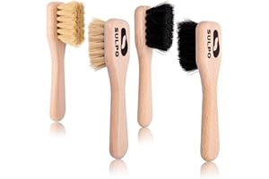 ‎SULPO SULPO Cremebürste Tiegelbürste Schuhbürste - Weiche Bürste - Lederbürste Schmutzbürste für Leder Schuhe - 4 Stuck Set - 2 schwarz und 2 Natur - Schuhpflege