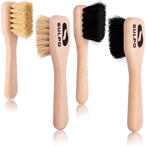 Biped 4 Pièces Set Brosses à Cirer - Brosses Poêlon Bois Soies Naturelles Solides