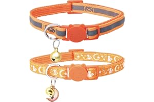 DAIHAQIKO 2 Stück reflektierende Katzenhalsbänder mit Mondglocke Farbe Brillante Haustier Halsband für Kätzchen Kätzchen Anhänger Mädchen Jungen