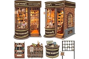 Spilay Kit fai da te in miniatura per angolo libro, casa delle bambole, decorazione per libreria, fermalibri con copertura antipolvere e LED, per ragazzi e adulti (Magic Shop)