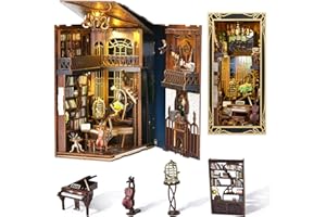 MiniCity Kit de libro Nook para bricolaje, casa de muñecas en miniatura, rompecabezas de madera 3D, soporte para libros, decoración con luz LED para adolescentes y adultos (pianista con Nightingale)