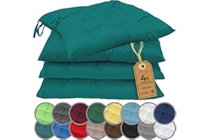 NatureMark Set de 4 Cojines para Sillas con Lazos 40x40 cm – Cojín de Asiento Relleno para Cocina, Jardín y Terraza – Color Petróleo