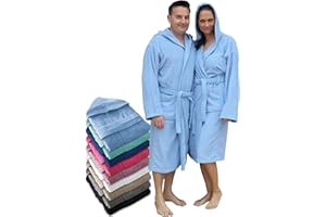 LEBENGOOD Peignoir de bain à capuche, pour femme et homme 100% coton éponge 400 g avec ceinture, poches, douche, peignoir doux, serviette