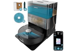 Cecotec Robot Aspirapolvere e Lavapavimenti con IA e Base Autovuotante Conga X70. Motore Aspirazione 15000Pa, Base 4 in 1, Tecnologia Laser, Mop Rotanti, Spazzola Laterale, App e Bluetooth
