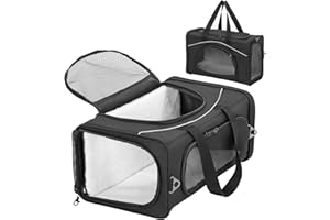 Petsfit Trasportino per Gatti e Cani Traspirante Leggero Trasportino per Cani con 2 Cuscini Lavabile Borsa da Viaggio per Aereo Auto - M/Nero