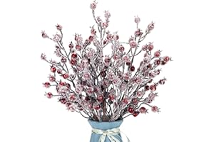 Donfulily 4 Pack 16" Artificial Berry Picks, Christmas Frost Holly Berries Branches for Christmas Tree Decorations Wreath Making Supplies Vase Filler Winter Holiday Home Décor (Red)