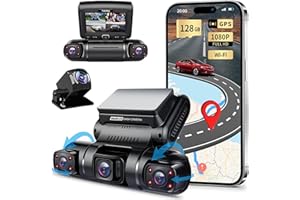 YABDBG 4-Kanałowa Kamera Samochodowa 360° Quad 4x1080P Przednia,Lewa,Prawa i Tylna Kamera Samochodowa z GPS WiFi,Tryb Parkowania 24H,Noktowizyjna Kamera Samochodowa na Podczerwień,3-Calowy Darmowe 128GB