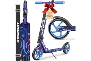 RE:SPORT® Cityroller für Kinder & Erwachsene mit Klingel & Tragegurt | Tretroller Scooter höhenverstellbar & klappbar bis 100 kg | Kinderroller große Räder Kickscooter Kickroller