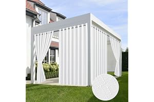HolidayIdeas 4 Panels Linen Outdoor Curtains for Patio Waterproof White Curtains 95 Inch Length-Wide Curtains Weatherproof, Privacy, Outside Curtains for Pergola, Porch, Gazebo-110 Wide x 95" Long