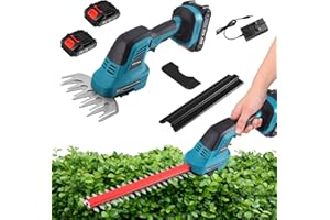 GXPJYCFOB Cordless Hedge Trimmer, 2-in-1 21V Electric Hedge Trimmer & Grass Shear with 2x1500mAh Lithium-Ion Battery & Charger, 2 Blades, Lightweight Handheld Garden Cutter for Grass Shrub Lawn Branches Pruning