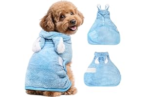 Votoko Peignoir pour Chien en Microfibre, Serviette Super Absorbante et Séchage Rapide, Fermeture Velcro et Bouton Réglable, Lavable pour Animaux après Baignade(Bleu, XS)