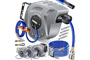 MASKO® Enrollador de manguera de aire comprimido automática, Conexión 1/4, Enrollador de mangueras, Soporte de mangueras montado en la pared, Enrollador de mangueras de aire comprimido, gris, 10m