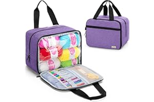 LoDrid Small Portable Knitting Bag, Crochet Yarn Storage Bag, Tote Knitting Bag for Knitting Starter Kit, Travel Yarn Organizer for Yarn & Crochet Supplies for Beginner, Adult, Purple (Bag Only)