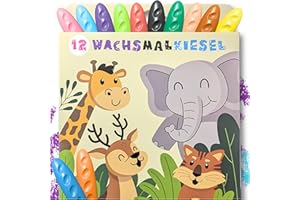 Sabbatbox Kiesel Wachsmalstifte für Kinder, 12 Farben, bruchsicher, ungiftig, waschbar & kinderleicht zu halten, Malstifte für Kinder, 12er Set