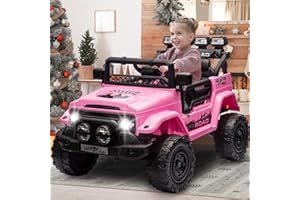 HAUSPROFI Kinder Elektroauto 12V, Elektroauto für Kinder mit 2,4G Fernbedienung, LED, Bluetooth, Musik, 3-5 km/h, Kinderauto Elektrisch, Elektro Kinderauto für ab 3 Jahren, Rosa
