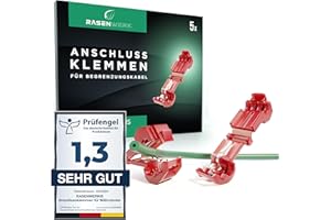 RASENWERK® - Bornes de raccordement pour câble périphérique de tondeuse robot Station de charge - Connecteur de dérivation en T - Compatible Gardena, Husqvarna, Worx, Bosch - rouge - 5 pièces