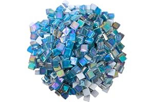 Yuvori Piastrelle quadrate per mosaico in cristallo, 0,5 kg, 1 cm, fai da te, per bagno, soggiorno, cucina, balcone (blu iridescente)