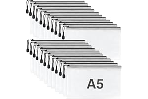 PLAPOT 21 Bolsas Con Cremallera de Malla de Pvc A5, Bolsas de Carpeta Transparentes Impermeables, Para PapeleríA, Viajes, CosméTicos, Para Estudiantes, Trabajadores De Oficina Y Otros (A5)