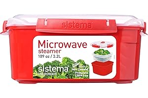 Sistema Kuchenka mikrofalowa do gotowania na parze ze zdejmowanym koszem do gotowania na parze, duży, 3,2 l, czerwony/przezroczysty