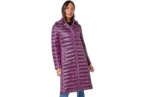 Roman Originals Women Padded Longline Coat with Hood - Ladies Zip Through Autumn Winter Long Length Lightweight Quilted Warm Cosy Everyday Zip Up Casual Jackets Coats