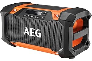 AEG Radio de Chantier BRSP 18 – Bluetooth, Son Clair, Résistante Poussière et Éclaboussures, Port USB, Compatible Batteries 18V Pro – Idéale Ateliers et Chantiers