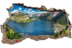 FINEST FOLIA Tatuaż ścienny 3D, otwór na ścianę, naklejka ścienna, naklejka na ścianę, przełom, miasta, krajobraz, przygoda, samoprzylepna, wys. 60 x szer. 100 cm, do sypialni, salonu (WL47 Austria)