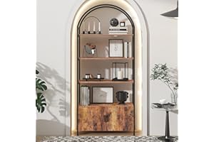 COINTWO ciontwo Arched Book Shelf, Bookcase with Doors Storage, 180cm Tall Bookshelf with Sturdy Metal Frame, E1 Quality Boards, Freestanding Display Shelving Unit Living Room, Rustic Brown (Rustic)