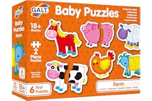 Galt Baby Puzzles - Fun, Educational and Colourful Early Learning 2 Pc First Jigsaw Puzzles - Set of 6 Two Chunky Piece Puzzles for Babies - Develop Matching and Motor Skills - Ages 18 Months Plus